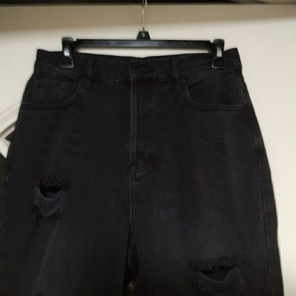 New PacSun Black Distressed High Rise Straight Jeans Size Women's 27 - Picture 3 of 5